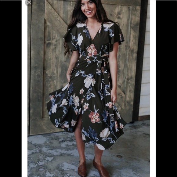 Mod Ref Dresses & Skirts - Clad and Cloth Olive you floral green wrap dress
